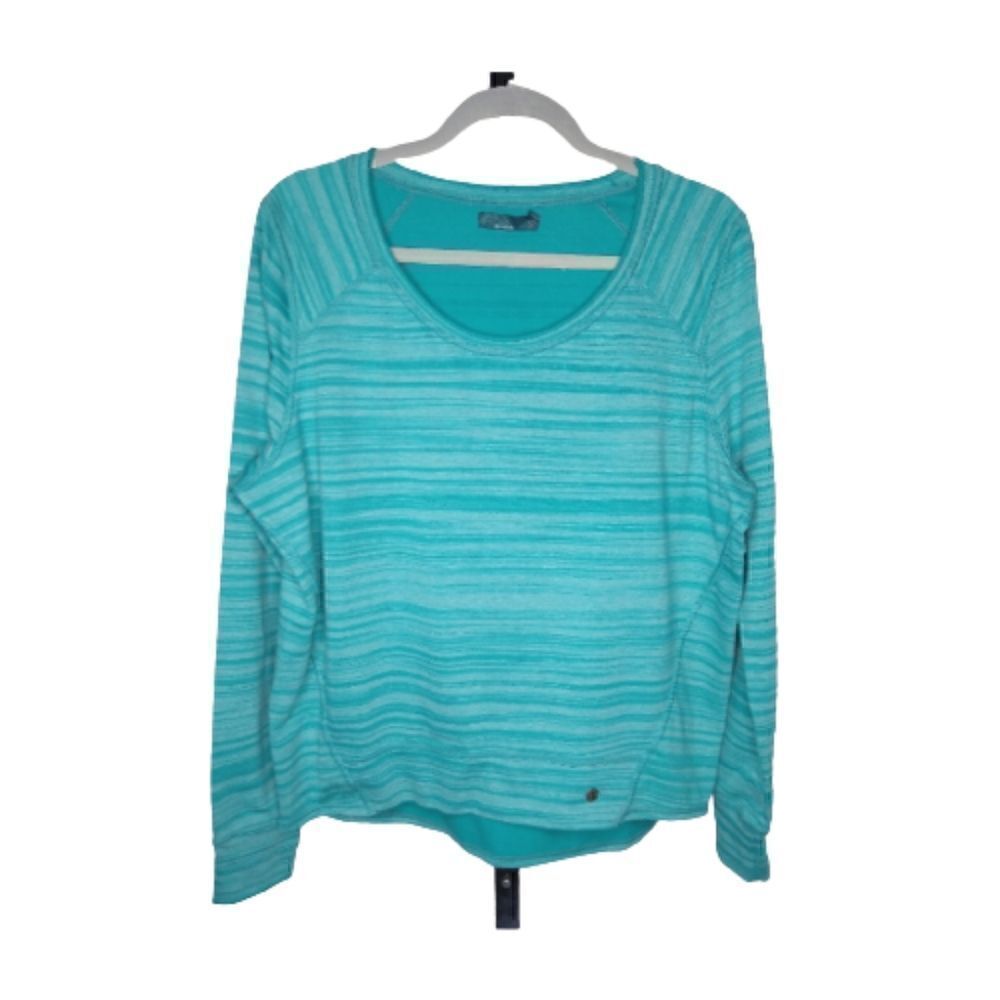 Prana Turquoise/Aqua Stripe Scoop Neck Long Sleeve Knit Top Size Large